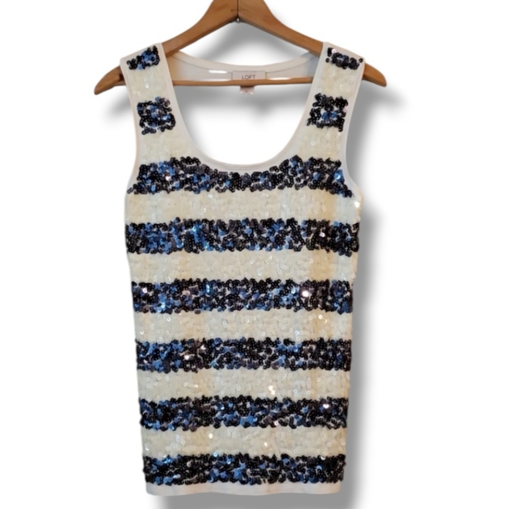 Ann Taylor Loft Sequin Striped Tank Top EUC XS